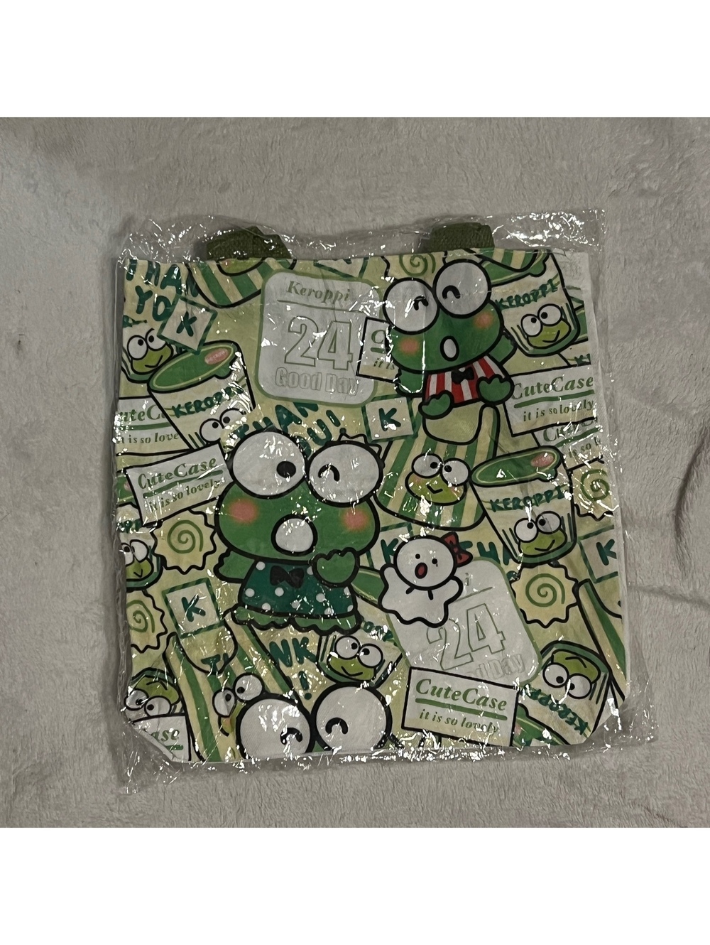 Keroppi green canvas tote bag